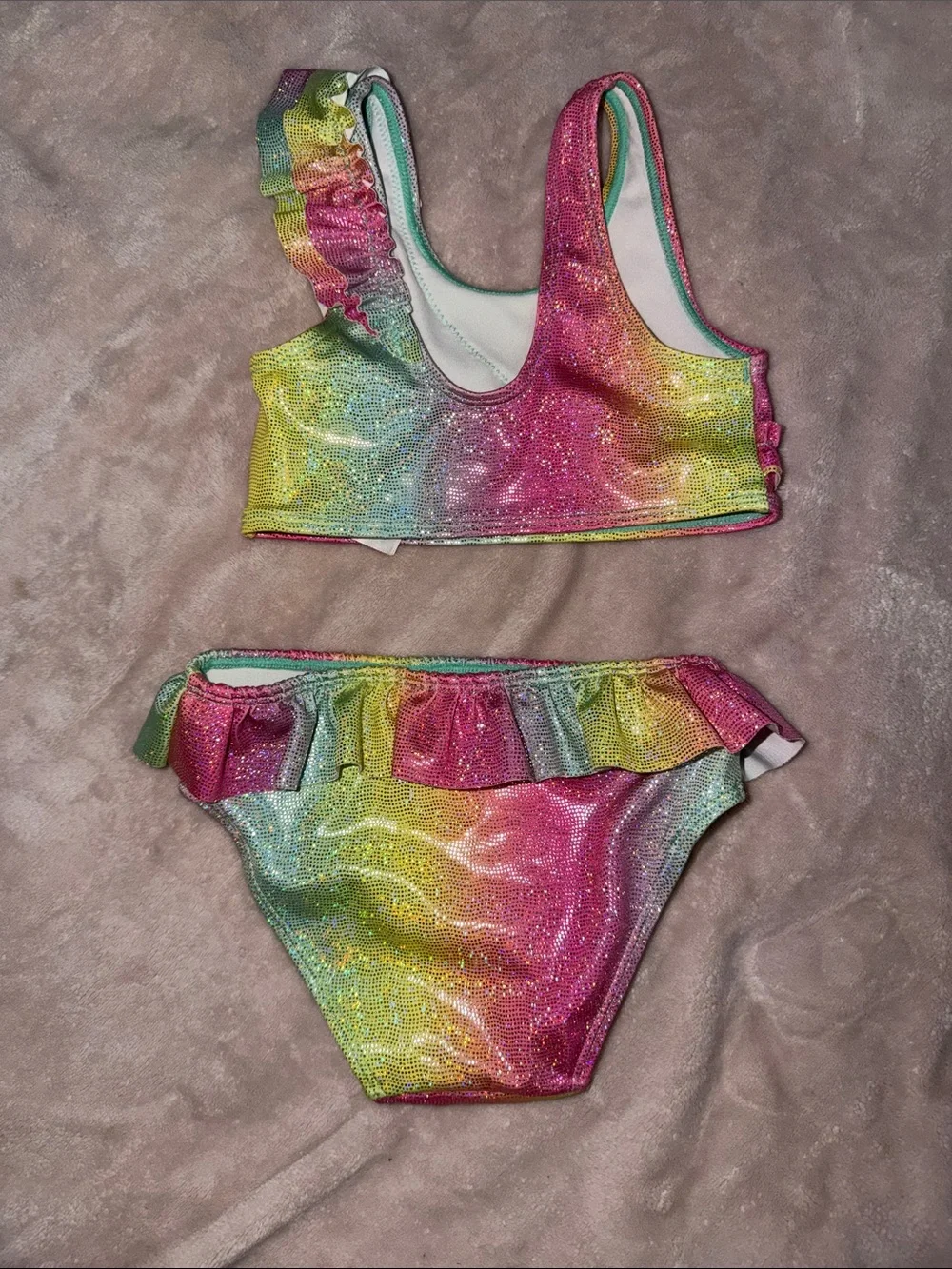 H&M Girls Rainbow Ruffle Bikini - Pink, Yellow, Green, Blue